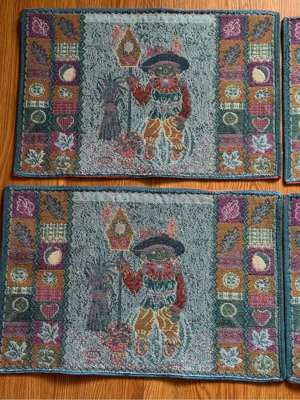 Vintage Fall Scarecrow Tapestry Placemats Set of 4 Woven Pumpkin Harvest Decor